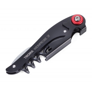 Zestaw do wina TROIKA Weinprobe, korkociąg + nożyk + zatyczka, czarny, Ekskluzywne, Gadżety