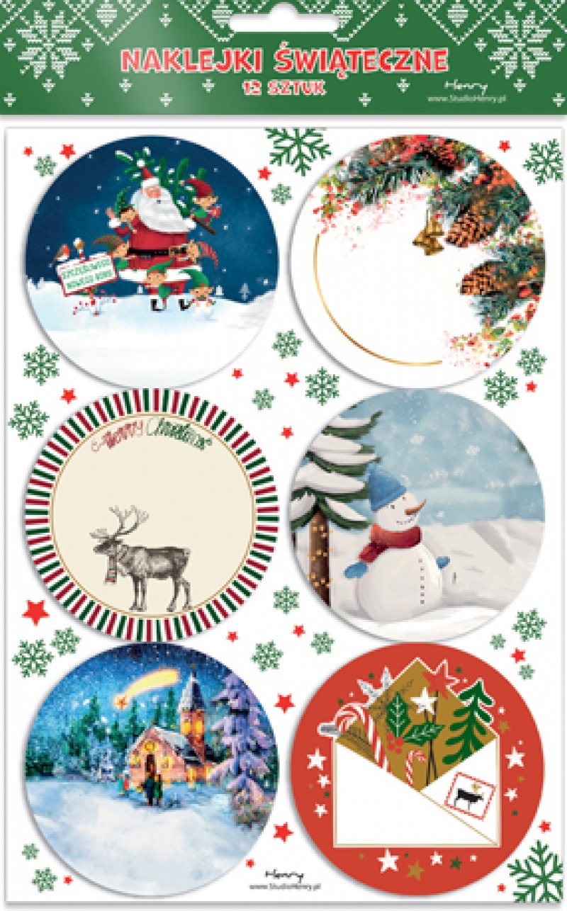 ZESTAW NAKLEJEK NA PREZENTY - MIKOŁAJ Z ELFAMI, Naklejki, Art. kreatywne