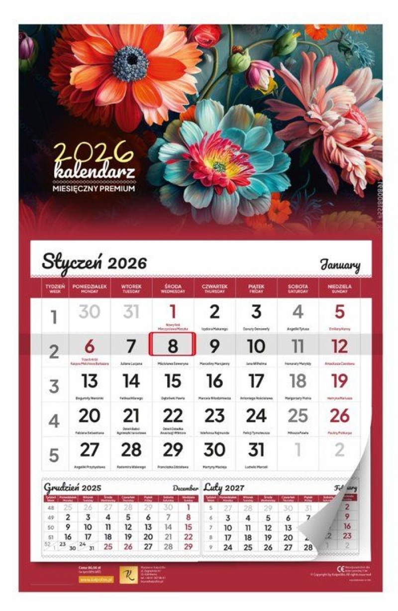 KALENDARZ ŚCIENNY MIESIĘCZNY PREMIUM 2026 KALENDARZ ŚCIENNY MIESIĘCZNY PREMIUM 2026, Ścienne, Kalendarze
