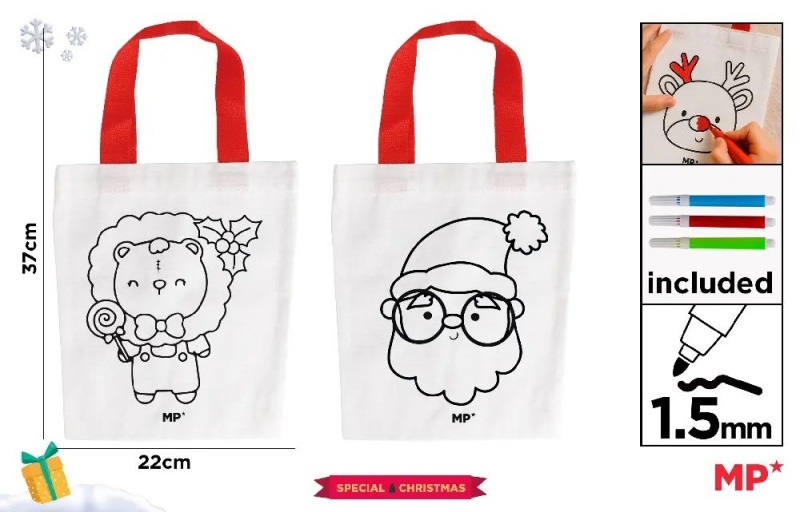 TORBA ŚWIĄTECZNA DO MALOW.MIKOŁAJ/KOTEK + 3 FLAM., Zestawy kreatywne, Art. kreatywne