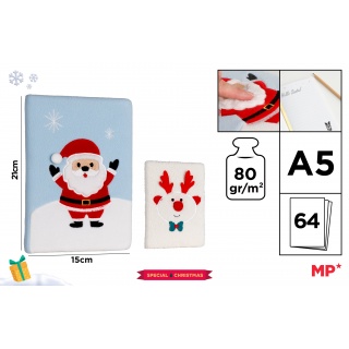 NOTATNIK PLUSZOWY A5 GŁADKI ŚWIĄT.MIKOŁAJ/RENIFER, Notesy szkolne, Zeszyty i bloki