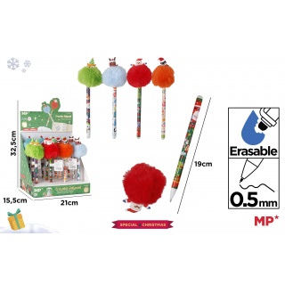 DŁUGOPIS ŚCIERALNY ŚWIĄTECZNY Z POMPONEM, Długopisy, Art. do pisania i korygowania