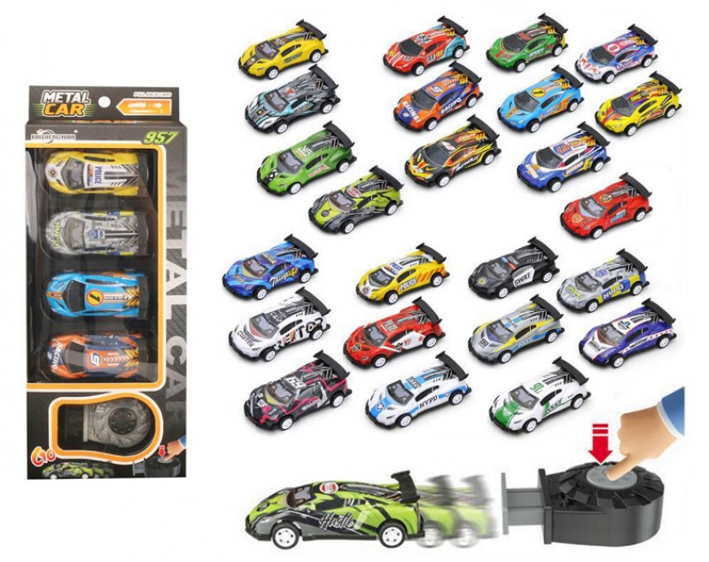 POJAZDY ZESTAW 4 AUT Z WYRZUTNIĄ 1593, Pojazdy, Zabawki