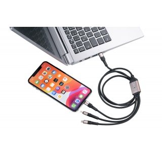 Kabel ładujący TROIKA Dreizack Pro, 1,2m, 3w1, czarny, Złącza i adaptery, Akcesoria komputerowe