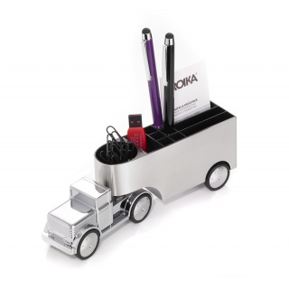 Przybornik na biurko TROIKA Office Trucker, ciężar&oacute;wka, chromowany, szary, Ekskluzywne, Gadżety