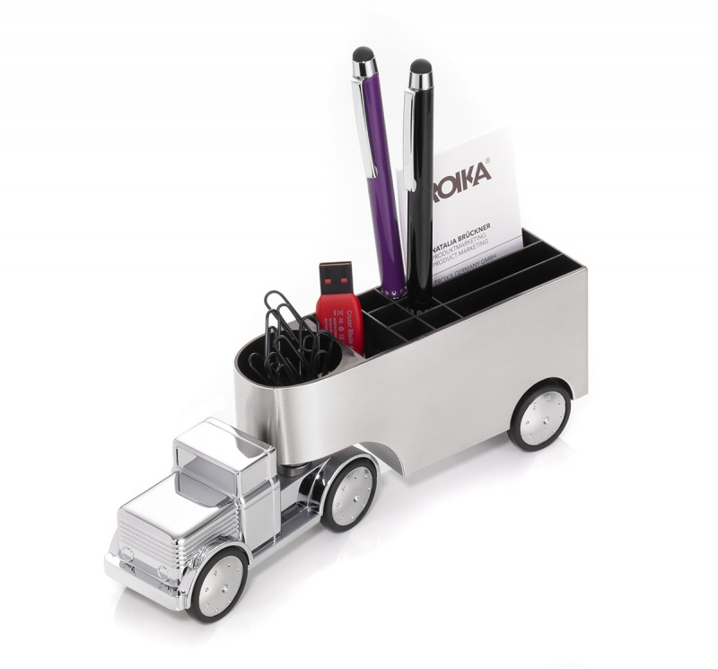 Przybornik na biurko TROIKA Office Trucker, ciężar&oacute;wka, chromowany, szary, Ekskluzywne, Gadżety