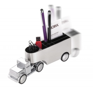 Przybornik na biurko TROIKA Office Trucker, ciężar&oacute;wka, chromowany, szary, Ekskluzywne, Gadżety