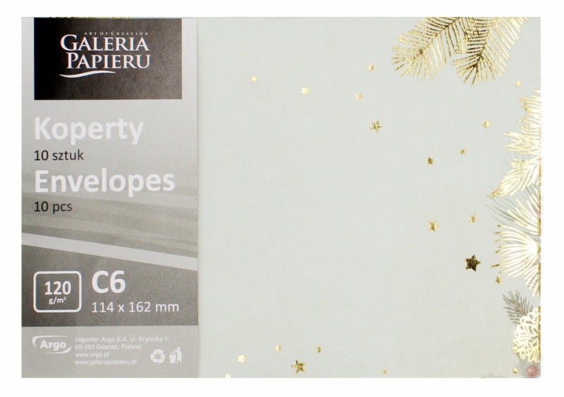 KOPERTA C6 ZŁOTE ŚWIĘTA 120g 10szt, Koperty kolorowe i ozdobne, Koperty i akcesoria do wysyłek