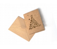 ZESTAW Z CHOINKĄ KRAFT CIEMNOBEŻOWY 5szt., Karnety, kartki okolicznościowe, Art. dekoracyjne i prezentowe