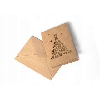 ZESTAW Z CHOINKĄ KRAFT CIEMNOBEŻOWY 5szt., Karnety, kartki okolicznościowe, Art. dekoracyjne i prezentowe