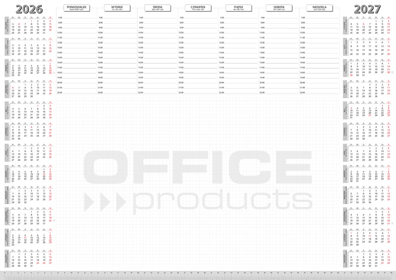 Podkładka na biurko OFFICE PRODUCTS, planer 2026/2027, biuwar 594x420mm A2 ,52k., biała, Podkładki na biurko, Wyposażenie biura