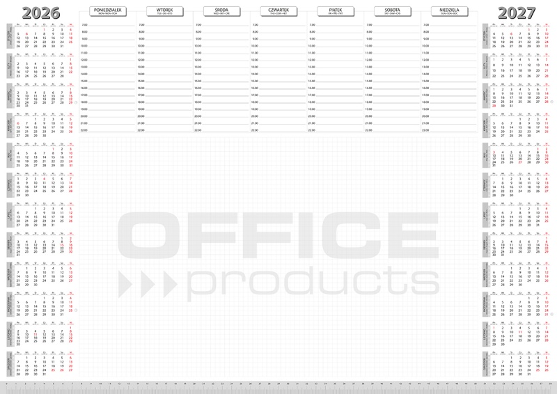 Podkładka na biurko OFFICE PRODUCTS, planer 2026/2027, biuwar 594x420mm A2 ,52k., biała, Podkładki na biurko, Wyposażenie biura