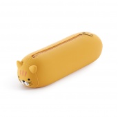 Tube pencil case MIQUELRIUS, soft touch silicone, single compartment 200×45×45mm, cat, yellow