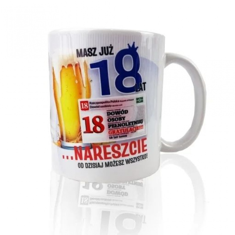 KUBEK OKOLICZNOŚCIOWY "18" DOW&Oacute;D CHŁOPAK DC, Upominki, Art. dekoracyjne i prezentowe