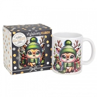 KUBEK OKOLICZNOŚCIOWY RENIFER RUDI BN-9, Boże Narodzenie, Art. świąteczne i okolicznościowe