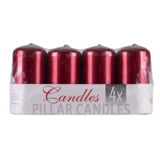 Świeca słupek DONAU HOME Standard Lakier, 50x100mm, 4 szt., czerwony metaliczny połysk, Świece, Wyposażenie biura