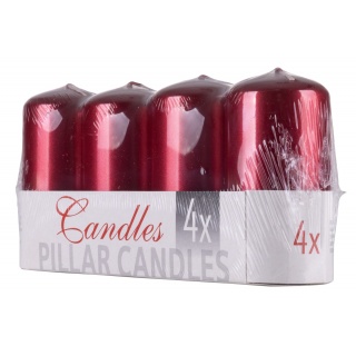 Świeca słupek DONAU HOME Standard Lakier, 50x100mm, 4 szt., czerwony metaliczny połysk, Świece, Wyposażenie biura