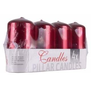 Świeca słupek DONAU HOME Standard Lakier, 50x100mm, 4 szt., czerwony metaliczny połysk, Świece, Wyposażenie biura