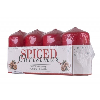 Świeca słupek DONAU HOME Spiced Christmas, 40x70mm, 4 szt., ciastka korzenne, czerwony, Świece, Wyposażenie biura