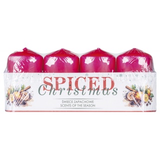 Świeca słupek DONAU HOME Spiced Christmas, 40x70mm, 4 szt., pomarańcza z goździkami, czerwony, Świece, Wyposażenie biura
