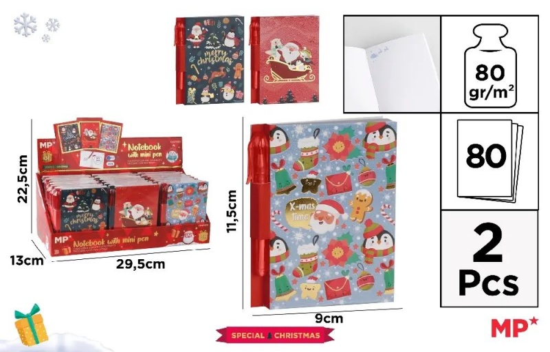 ŚWIĄTECZNY NOTES Z MINI DŁUGOPISEM, Notesy szkolne, Zeszyty i bloki