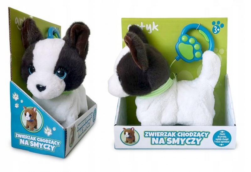 PIESEK CHODZĄCY NA SMYCZY BIAŁO-CZARNY 5595, Zabawki