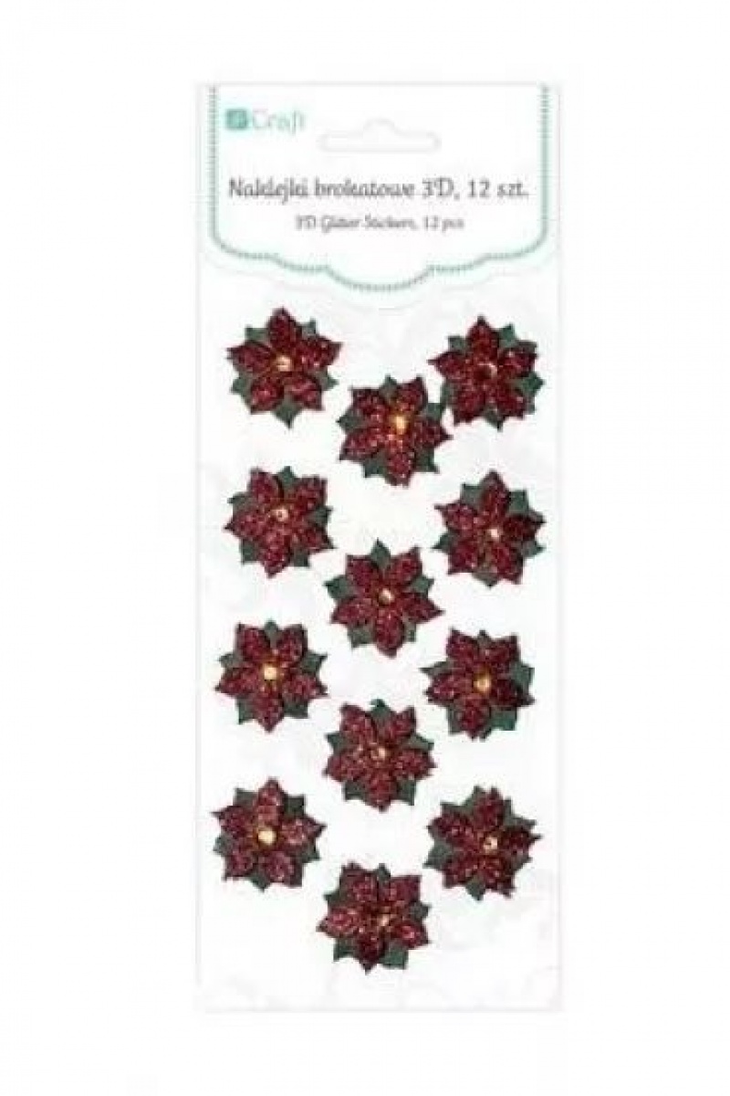 NAKLEJKI BROKAT 3D POINSETTIA 12szt, Naklejki, Art. kreatywne