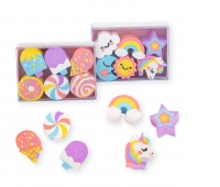 Gumki jednorożec i cukierki TRENDHAUS ER, zestaw 6 sztuk, mix kolor&oacute;w, Szkolne, Gadżety