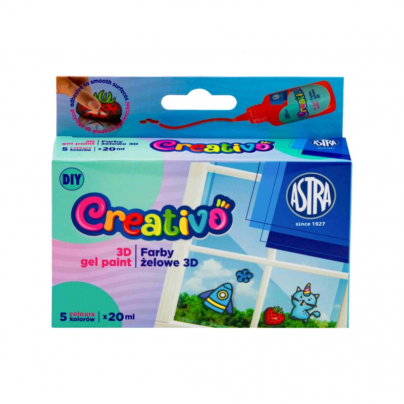 FARBY DO NAKLEJEK ŻELOWYCH ASTRA CREAT.5 kol.x20ml, Farby, Plastyka