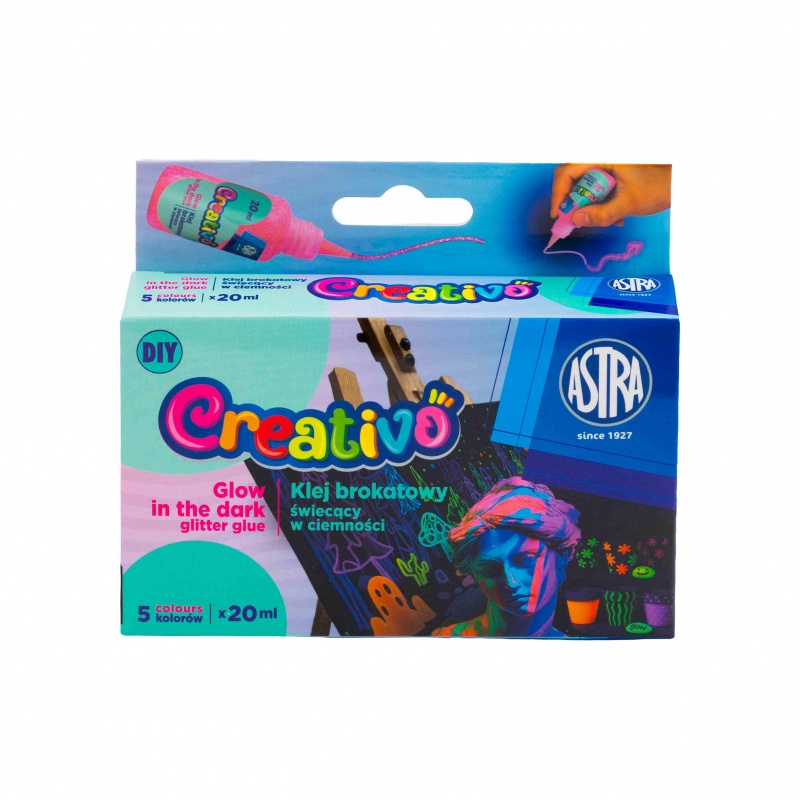 KLEJ BROKAT.ŚWIEC.W CIEMN.ASTRA CREAT.5 kol.x20ml., Kleje, Galanteria biurowa