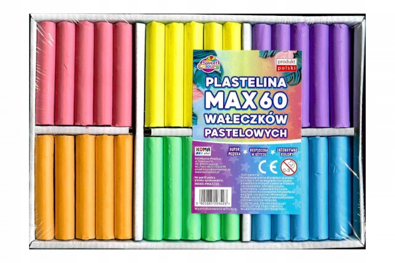 PLASTELINA MAX 6 KOL.60szt.PASTELOWA, Plastelina, Plastyka