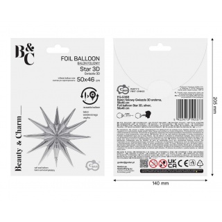 BALON FOLIOWY GWIAZDA 3D SREBRNA 50x46cm., Balony, Art. na okazje i przyjęcia