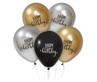 BALONY HAPPY BIRTHDAY PLATYNOWE 12" 5szt., Balony, Art. na okazje i przyjęcia