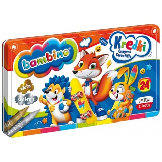 KREDKI BAMBINO 24 kol.+TEMP.PUD.METAL STANDARD, Kredki oł&oacute;wkowe, Plastyka