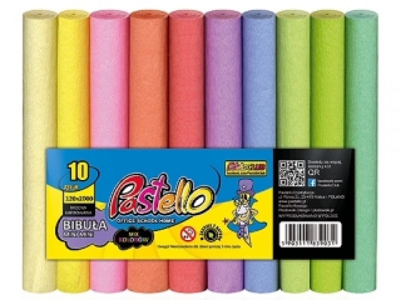 BIBUŁA MARSZCZ.PASTELLO MINI PASTEL 12cmx2m.10KOL., Bibuła, krepina, Plastyka