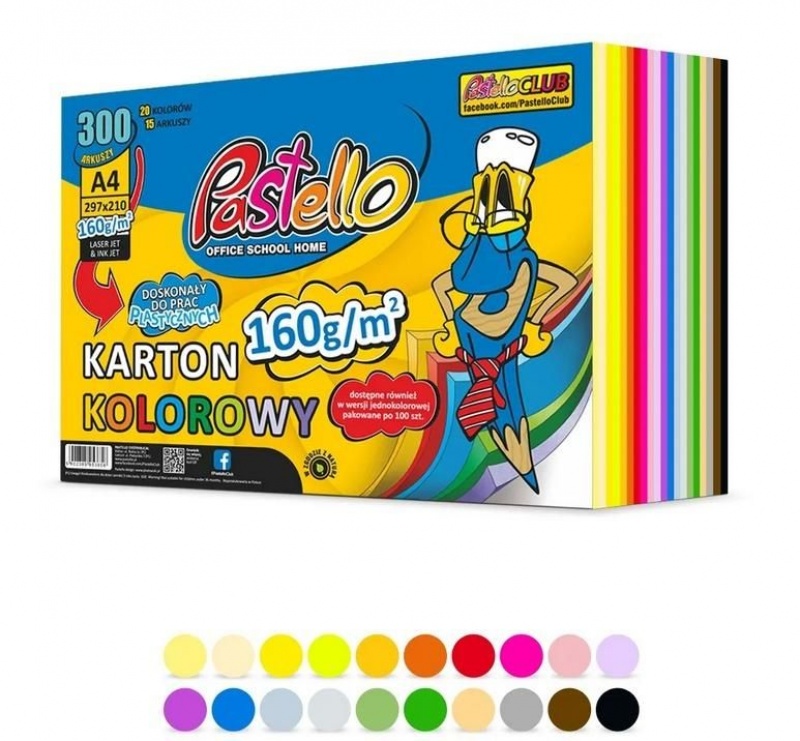 PAPIER A4 160g.300ark.20 KOL.PASTELLO, Papiery kreatywne, Papier