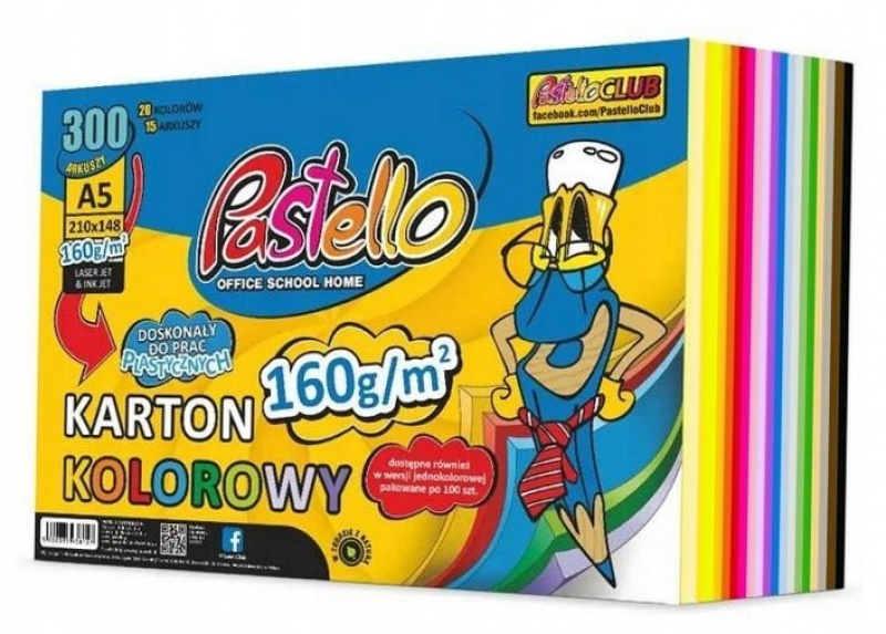 PAPIER A5 160g.300ark.20 KOL.PASTELLO, Papiery kreatywne, Papier
