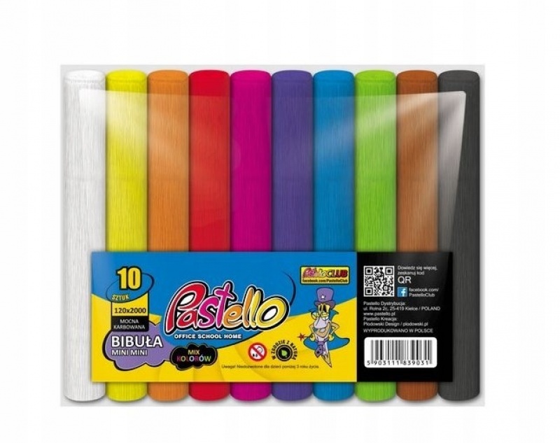BIBUŁA MARSZCZONA PASTELLO MINI 12cm.x2m.10 KOL., Bibuła, krepina, Plastyka