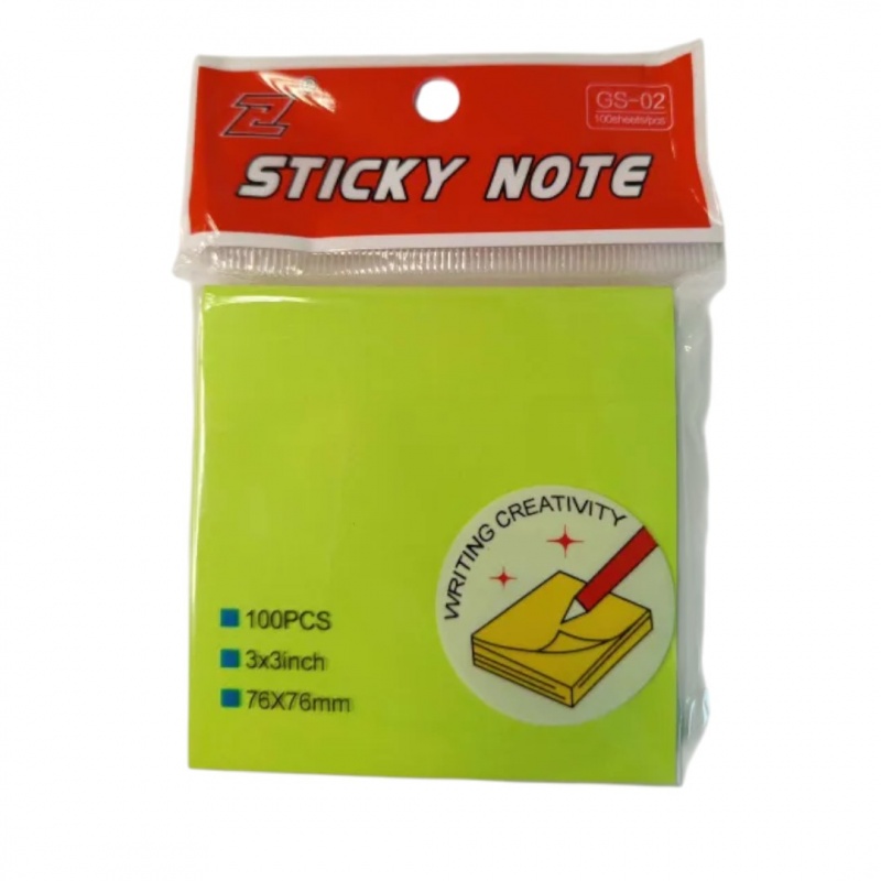 NOTES SAMOPRZYLEPNY 76x76 ZIELONY FLUOR.100kartek, Karteczki samoprzylepne, Galanteria papiernicza