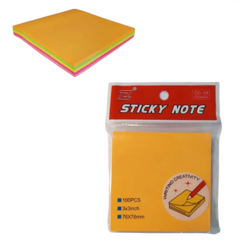 NOTES SAMOPRZYLEPNY 76x76 MIX FLUOR.100kartek, Karteczki samoprzylepne, Galanteria papiernicza