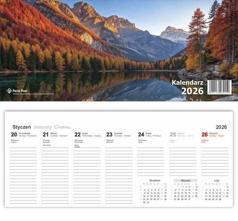 KALENDARZ BIURKOWY POZIOMY 2026, Biurkowe, Kalendarze