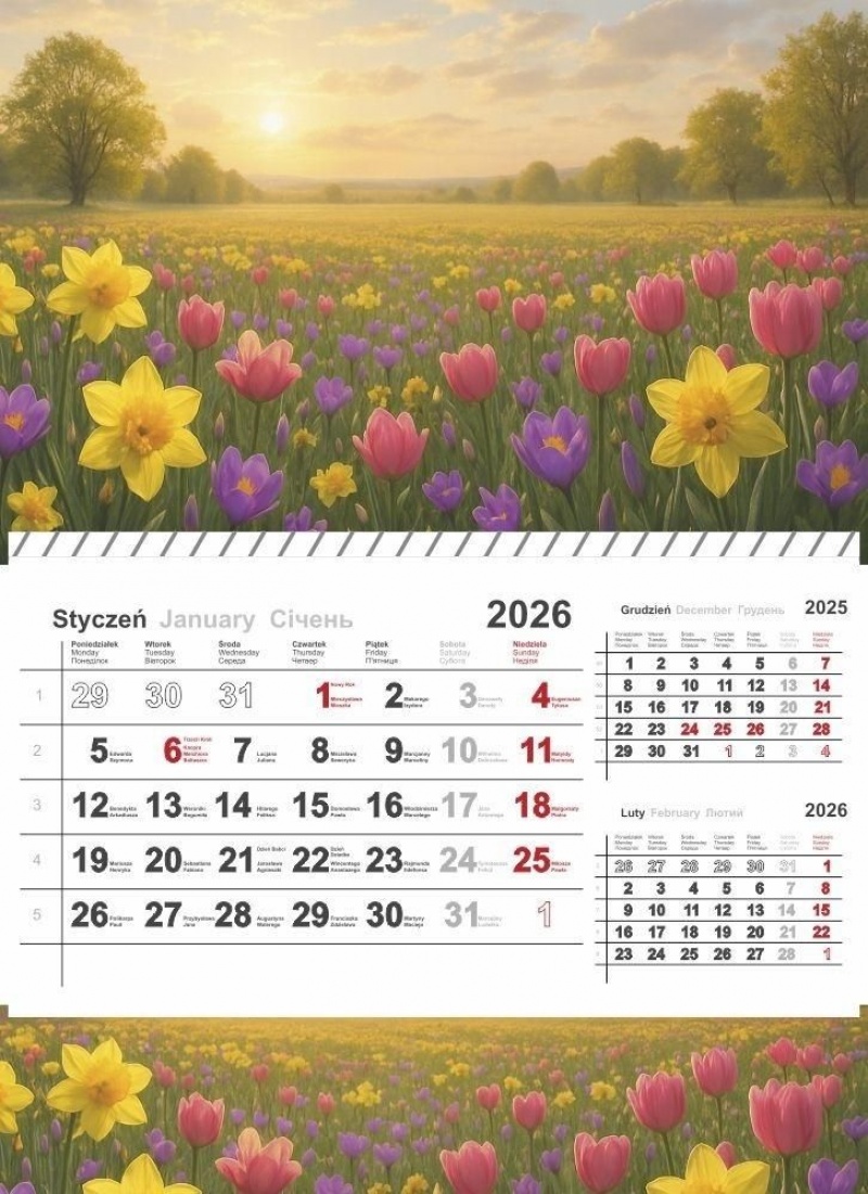 KALENDARZ JEDNODZIELNY 2026, Ścienne, Kalendarze
