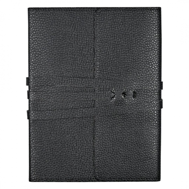 NOTATNIK WIĄZANY ZE SZTUCZNEJ SK&Oacute;RY CZARNY, Notesy szkolne, Zeszyty i bloki