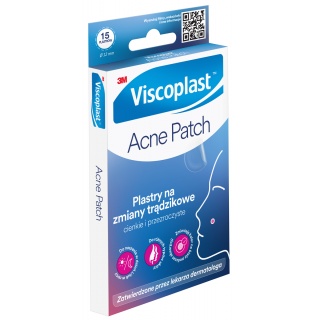 Plastry na zmiany trądzikowe VISCOPLAST-3M Acne Patch, &Oslash; 12 mm, 15 szt., pudełko, Plastry, apteczki, Artykuły higieniczne i dozowniki