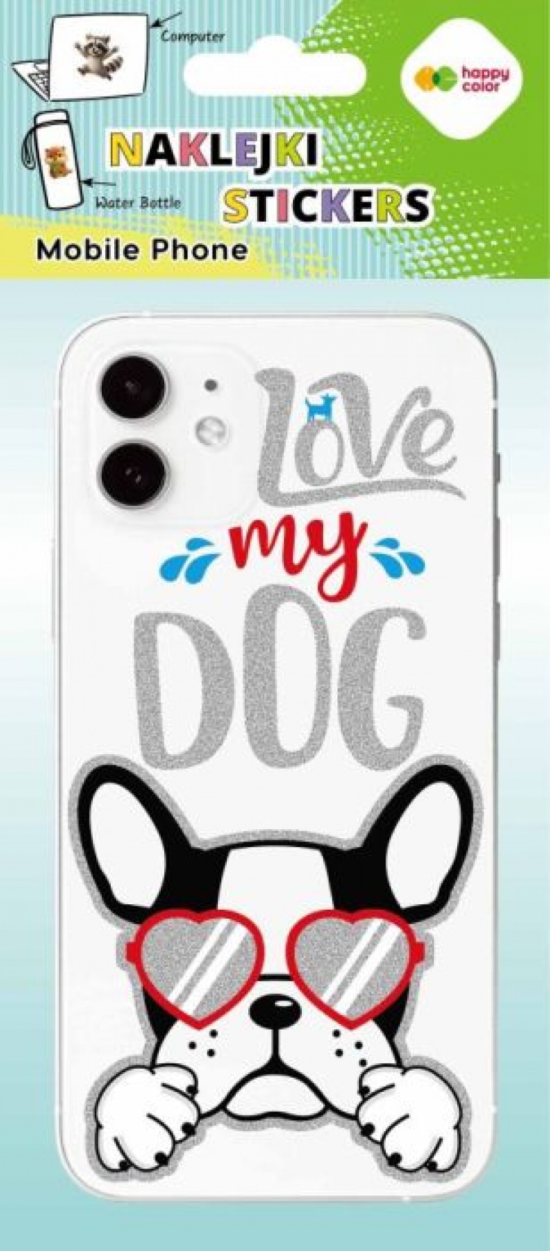 NAKLEJKI MOBILE PHONE LOVE DOG 9x21cm.HC, Naklejki, Art. kreatywne