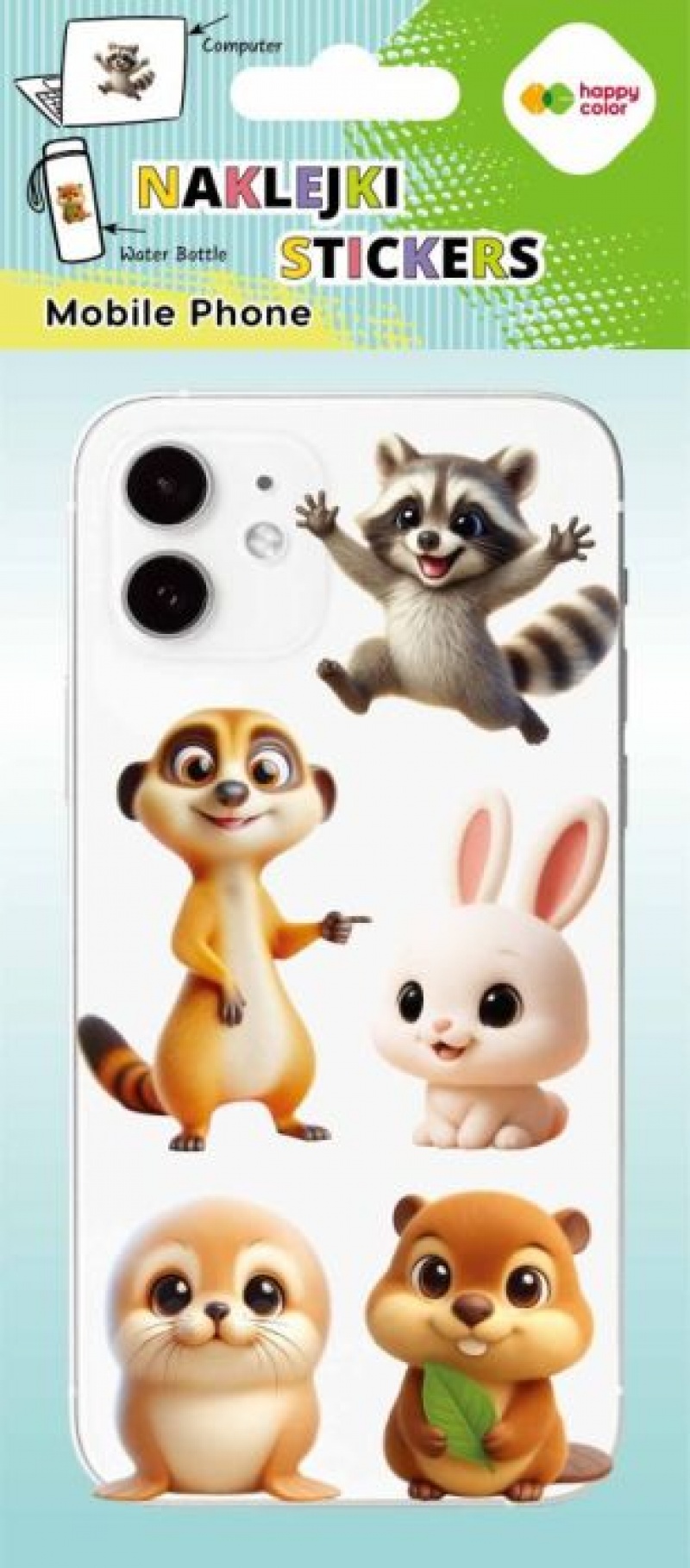 NAKLEJKI MOBILE PHONE CUTE ANIMALS 9x21cm.HC, Naklejki, Art. kreatywne