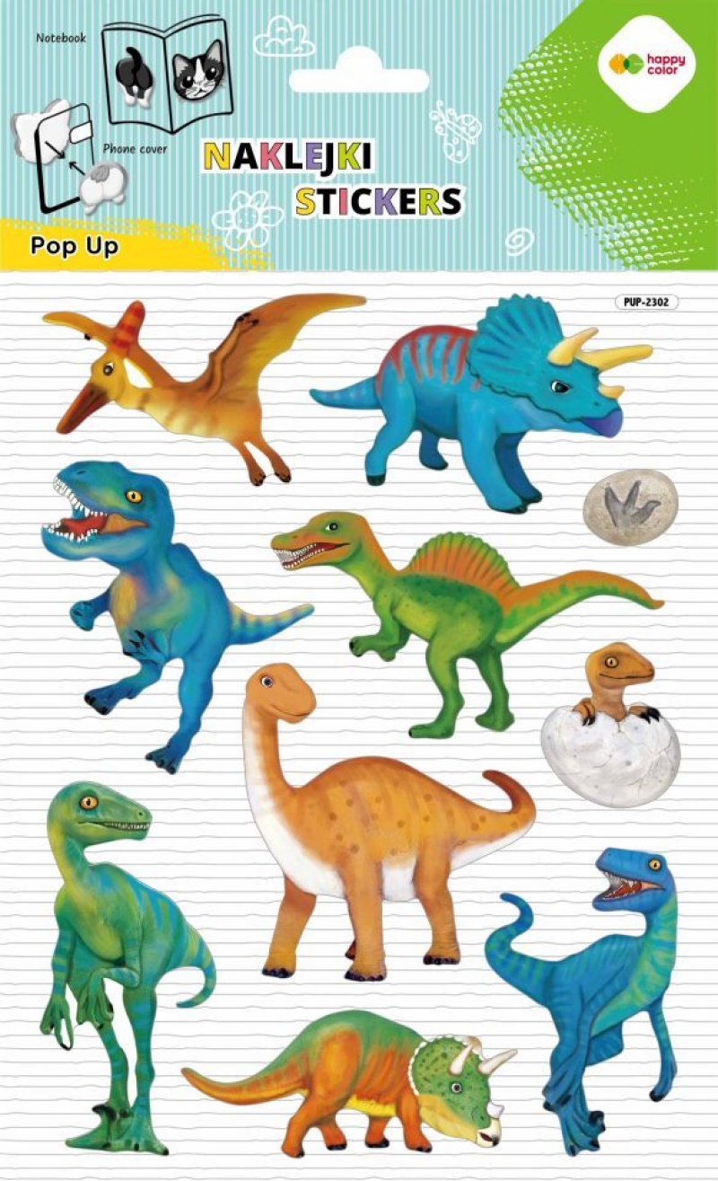 NAKLEJKI 3D POP UP DINO WORLD 15x24cm.HC, Naklejki, Art. kreatywne