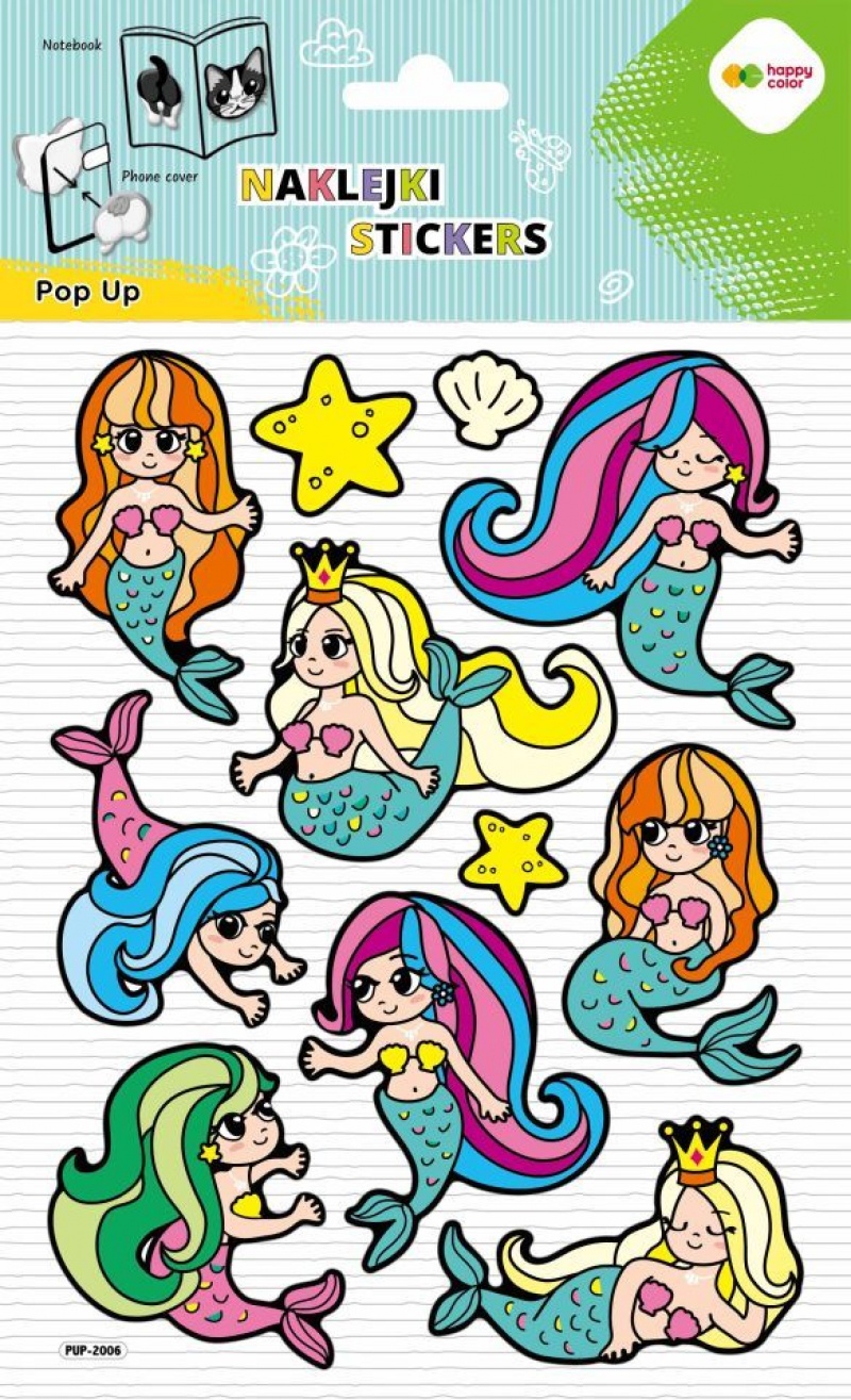 NAKLEJKI 3D POP UP LITTLE SIRENS 15x24cm.HC, Naklejki, Art. kreatywne