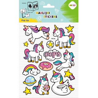 NAKLEJKI 3D POP UP UNICORNS FUN 15x24cm.HC, Naklejki, Art. kreatywne
