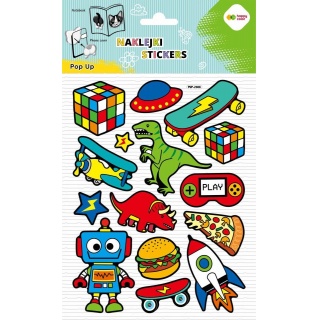 NAKLEJKI 3D POP UP COOL TOYS 15x24cm.HC, Naklejki, Art. kreatywne